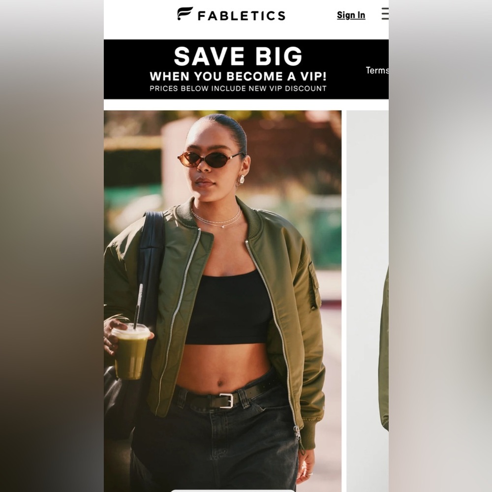 BARELY WORN Fabletics Iconic Bomber Jacket in Utility Green